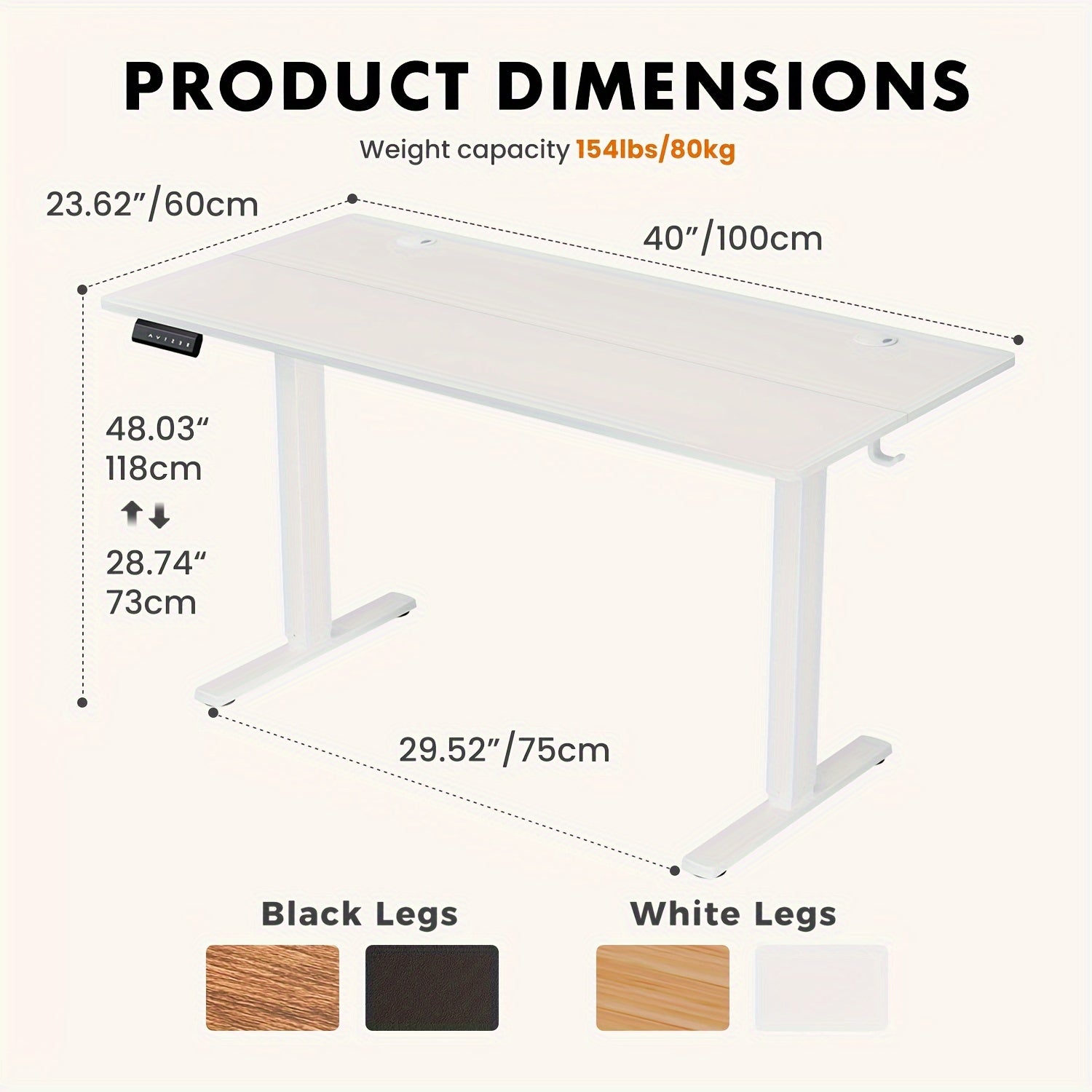 Height Adjustable Electric Standing Desk - 40/48/55/63 Inch Motorized Lift Computer Task Table with Spacious Workspace - Ergonomic Rising Desk for Office and Home with 4 Color Options